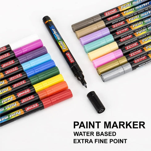 ZEYAR Premium Acrylic Paint Pen, Water Based, Extra Fine Point, 18 Colors, Odorless, Acid Free and Safe, Opaque Ink, Environmental Friendly, AP Ce...