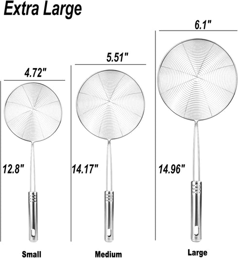 Enhanced Version Stainless Steel Spider Strainer Skimmer Ladle, Set of 3 Sizes Kitchen Strainer Spoon for Cooking and Frying, Pasta Strainer, Food...