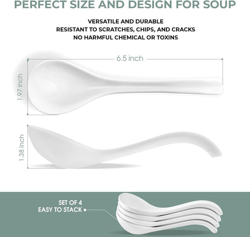 Asian Ceramic Soup Spoon with Long Handle Easy to Hold, Non-slip Bottom, for Soups, Japanese Ramen, Miso, Chinese and Vietnamese Wonton, Dumplings...