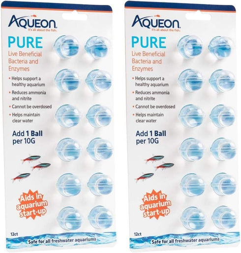 Aqueon 2 Pack of Pure Live Beneficial Bacteria and Enzymes for Aquariums, 12 Pack Each, Treats Up to 240 Gallons2...