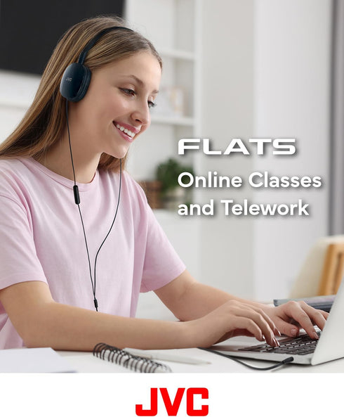 JVC Black Flat Foldable Colorful Flats On Ear Headphones with Remote and Microphone, 3.94 Foot Gold Plated 3.5mm Slim Plug - HAS160MB, Adjustable....