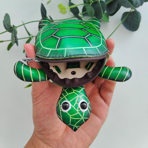 1 Pcs Leather Zipper Coin Purse Turtle Shaped Wallet, Wrist Bag,Hand Bag,Coin Organizer, Change Holder,Card Case, Mini Leather Zipper Storage Bag ...