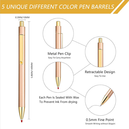 3 Pcs Ballpoint Pens,Black Ink Medium Point 0.5,Retractable Pretty Metal Ballpoint Gift Pens With 10 Extra Refills for Note Taking,Men Women Schoo...