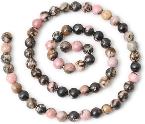 60PCS 6mm Natural Black Line Rhodochrosite Gemstone Smooth Round Loose Beads for Jewelry Making 1 Strand 15"...