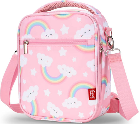 Lunch Box for Kids Girls Insulated Lunch Bag with Shoulder Strap and Pocket Pink Cute Lunch Cooler Thermal Meal Lunch Tote Bag for School Travel O...