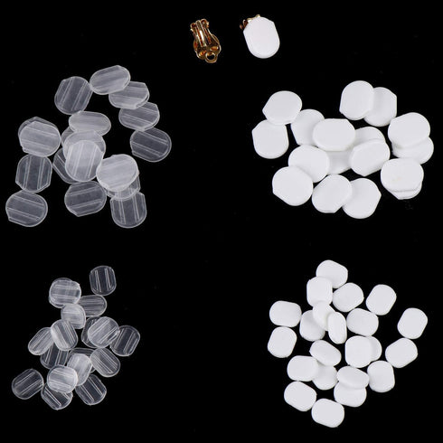 64Pcs Clip-on Earring Pads Silicone Clip Earring Pads Comfort Earring Cushions for Clips on Earrings, 2 Size, White, Clear...
