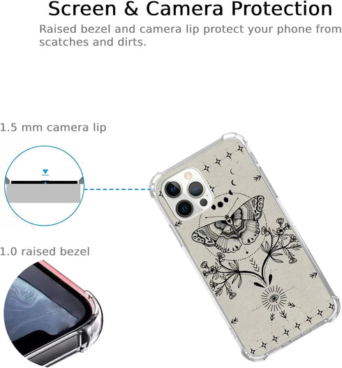 Magical Moth Plant Case Compatible with iPhone 12 Pro Max, Witchy Moon Stars Mystic Eyes Case for iPhone 12 Pro Max for Teen Men Women, Trendy Coo...