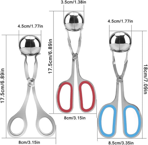 3 Pcs Stainless Steel Meat Ballers, AIFUDA Nonstick Meatball Scoop Ball Maker Ice Tongs for Cake Pop, Ice Cream Scoop, Fruit, Cookie Dough, Melon...