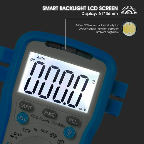 Multimeter 6000 Count TRMS Electrical Tester, Kethvoz 600V Voltmeter Battery Tester Measure AC DC Voltage Current Ohm Capacitance Temperature, Car...