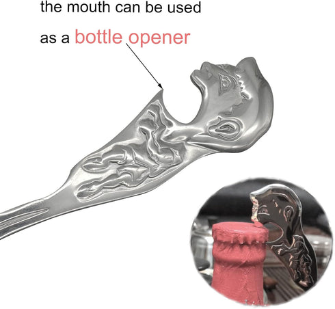 2Pcs Cereal Spoon 18/10(304) Stainless Steel Soup Spoon with Soccer Exclaim Shoot Shape Embossed 6.69inch Service Spoon Bottle Opener 2 in 1 Tool ...