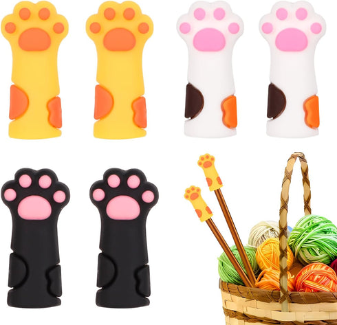 6pcs Cat Paw Knitting Needle Stoppers, Silicone Knitting Needle Point Protectors Stitch Stoppers Needle Tip Covers Knitting Accessories for Size 1...