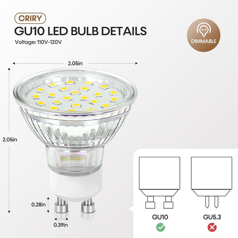 GU10 Dimmable Track Lighting LED Bulbs 40W Equivalent, 5W 5000K Bright Daylight White, LED Bulb Replacement for Recessed, 400LM, 6 Packs...