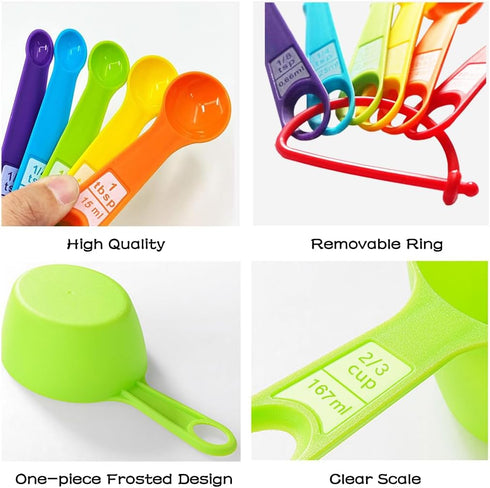 12 Piece Measuring Cups and Spoons Set, Colored Kitchen Measure Tools, Durable Nesting Cups and Spoons for Dry and Liquid, Dishwasher Safe...