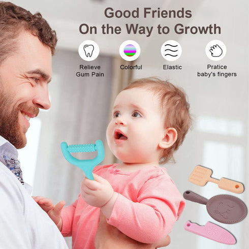 0-BPA silicone culinary kitchen utensil baby teething toys,Chef cooking role playing games training for baby girls boys,Molar chewing freezer teet...