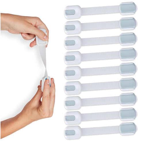 Child Safety Strap Locks (4-Pack) Baby Locks for Cabinets and Drawers, Toilet, Fridge & More. 3M Adhesive Pads. Easy Installation. (White/Gray)...