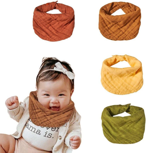 Chippi & Co Pack of 4 Muslin Cotton Scarf Bandanas Drooling Bibs for Feeding and Teething, 13''x6'' For Unisex Infant...