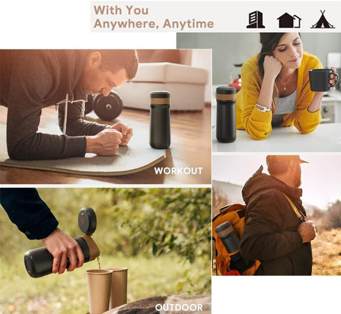 Classic Portable French Press Coffee Mug 12 oz with Carry Loop, Stainless Steel French Press Coffee Maker, BPA Free Great for Camping and Travel...