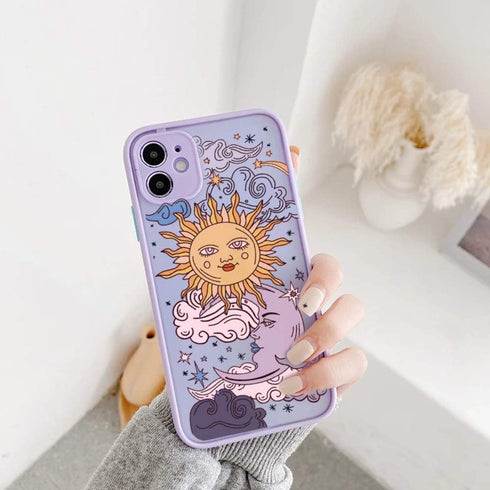 Ownest Compatible with iPhone 12 Pro Max Case for Clear Frosted PC Back 3D Sun Moon Cartoons Girls Woman and Soft TPU Bumper Silicone Slim Case fo...