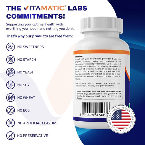 Vitamatic MSM 2000 mg with Vitamin C 75mg per Serving - 180 Veg Capsules - Vitamin C Aid in better absopriton of MSM (Methylsulfonylmethane) - Non...