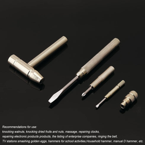 6 in 1 Mini Multifunction Copper Hammer & Screwdriver Hand Tools Detachable Screwdriver Service Tools for Watchmaker Jewelers, Walnuts Eaters and ...
