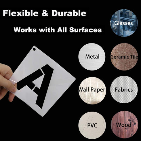 HZMM 5 Inch Letter Stencils Kit, Alphabet Art Craft Stencils, Reusable Plastic Letters and Numbers Stencil Set for Wood, Wall, Fabric, Rock, Chalk...