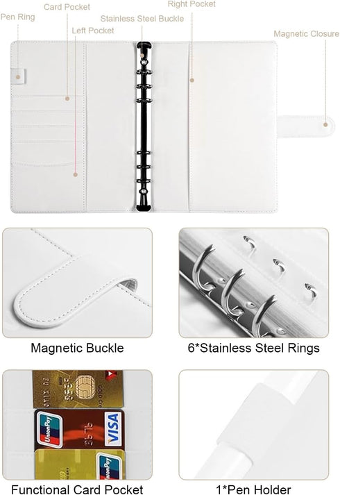 100 Envelopes Money Saving Challenge Budget Binder, 52 Week Money Binder for Cash Saving Budget Book with Pouches White...