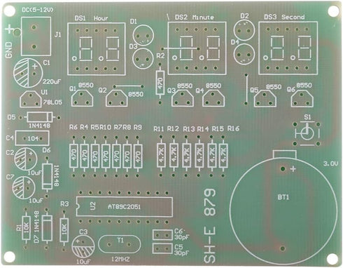 Digital LED Electronic Clock DIY Kits PCB Practice Learning Board AT89C2051 and Components DC 9V - 12V (6 Bits Digital)......