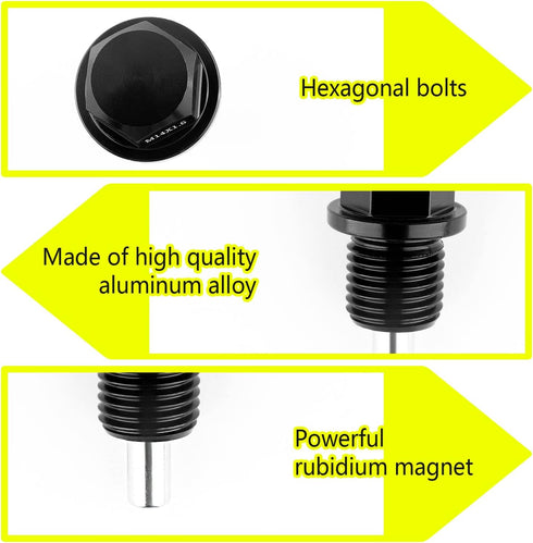 M14 x1.5 Magnetic Oil Drain Plug with Oil Drain Plug Gaskets Car Parts Kit Compatible with Most Ford,GM,Hyundai,KIA and Accord,CRV,Civic,Pilot,Ody...