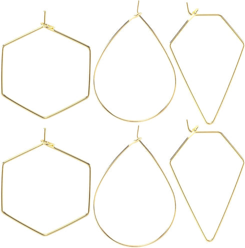 OIIKI 3 Pairs Gold Geometric Earring Hoops for Women, 18k Gold Plated Metal Beading Hooks for Earring, Hypoallergenic Wire Hoop Earring Supplies f...