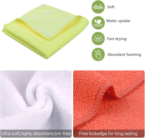 SINLAND 5 Color Assorted Microfiber Dish Cloth Towels Best Kitchen Cloths Cleaning Cloths with Poly Scour Side 12"x12" 5Pack (Pink+Blue+White+Yell...