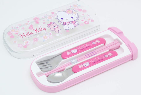 OSK CT-20 Hello Kitty Cutlery Set, Sakura, Pull, Trio, Chopsticks, Spoon, Fork, Made in Japan, Sliding, Dishwasher Safe, Easy to Use, For Girls, C...