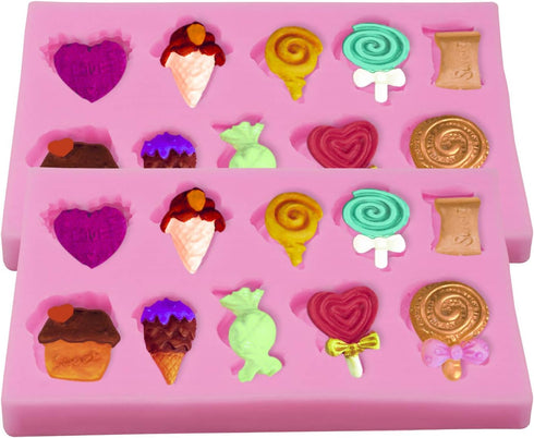 2Pcs Ice Cream, Candy, Lollipop Shape Silicone Molds ForPudding,Pan Muffin,Impression Mats Baroque Fondant,Chocolate,Ice Cube,Cookie Pastry Pies,C...