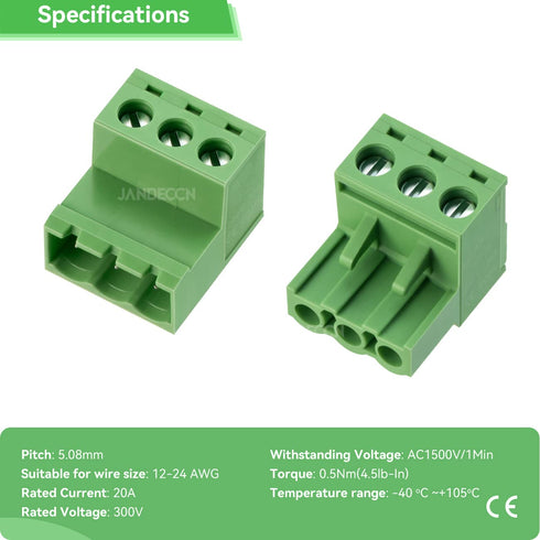 20Pcs 3 Pin 5.08mm Pitch DIY PCB Mount Screw Terminal Block Connector with 20Pcs 3 Pin Phoenix Plug...