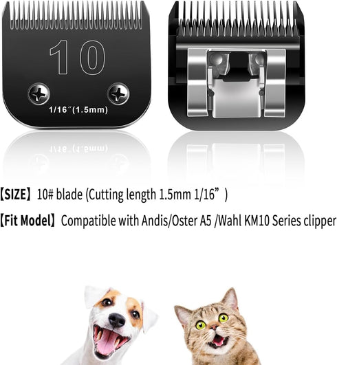 10 Blades Dog Grooming Blades Compatible with Andis/Oster A5/Wahl KM-10 Series Dog Clippers,Detachable Clipper Replacement Blade- Size 10 Blade 1/...