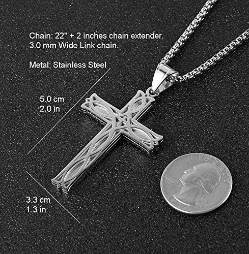 HZMAN Men's Stainless Steel Infinity Celtic Cross Irish Knot Pendant Necklace, 22+2" Link Chain...