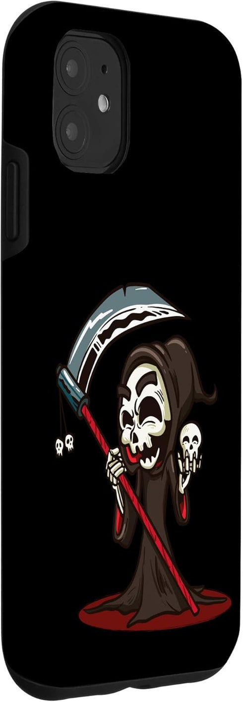 iPhone 11 Cute grim reaper holding a scythe and skull gift Case...