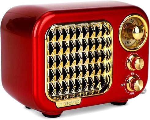 Retro Bluetooth Speaker Red Vintage Style with FM Radio Strong Bass Enhancement Loud Volume AUX TF Card MP3 Player...
