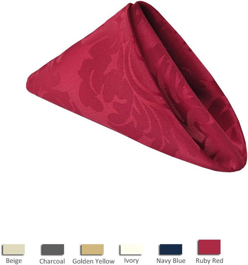 maxmill Jacquard Cloth Napkin 20 x 20 Inch Damask Pattern Solid Washable Polyester Dinner Napkins Set of 4 Pieces with Hemmed Edges for Family Hol...