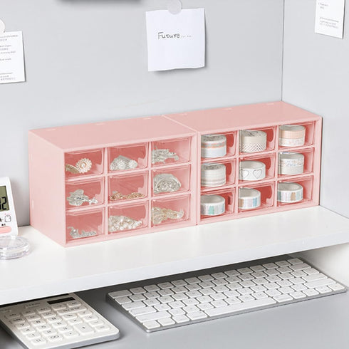 Mini Desk Organizer Drawer, 9 Removable Plastic Art Craft Organizers with Stickers, Cute Desktop Storage Organizer for DIY Crafts, Art Supply, Off...