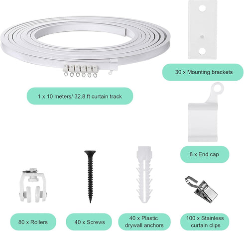 Jetec Curved Ceiling Curtain Track Bendable Mount for Curtain Rail Bunk Bed Bay Window Room Divider Flexible Straight (White, 9.8 ft)...
