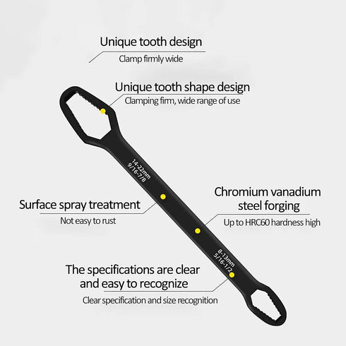 Multifunctional Universal Double Ended Wrench, 8mm - 22mm Self-Tightening Universal Wrench Repair Tool for DIY Machine & Auto Maintenance - Made o...