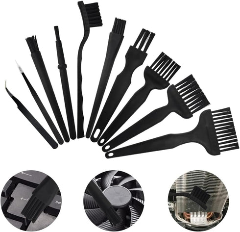 10 in 1 Portable Plastic Handle Nylon Anti Static Brushes Keyboard Cleaning Brush Kit for Cleaning Computer Keyboard Car Lab (Black)...