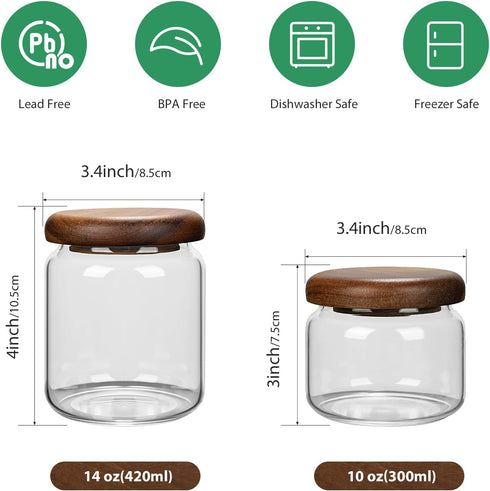 1 PC Small Glass Storage Jars with Airtight Lids, 10 fl oz (300ml) coffee container with Wooden Lid, Glass Pantry Canister for Beans, Rice, Sugar ...