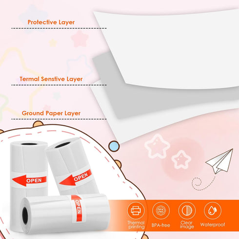 HuiJuKeJi 3 Rolls Mini Printer Paper,Self-adhesive Transparent Paper 5.7 x 2.5cm,Thermal Inkless Sticker Paper for Mini Portable Bluetooth Receipt...