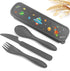 Teivio Plastic Wheat Straw Portable Travel Utensils Set for Kids, Reusable Flatware-Fork Spoon Knife for School Camping with Cute Rockets Pattern ...