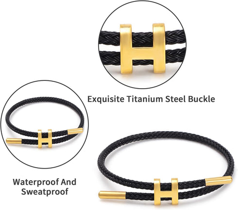 Simple Titanium Rope Steel Wire Bracelet with Adjustable Design Polished H Shape Buckle Bracelet Outdoor Casual Minimalist Fashion Gift for Women ...