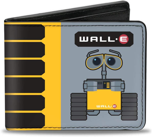 Buckle-Down Men's Disney Wallet, Bifold, Wall E Pose Tread Solar Charge Level Icon Gray Yellow Black, Vegan Leather, 4.0" x 3.5"...