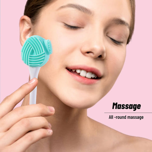 4 Pack Silicone Facial Cleansing Brush 4 in 1, Beomeen Double-Ended Silicone Face Exfoliating Wash Scrub Brush Dual Face for Face Skincare and Mas...