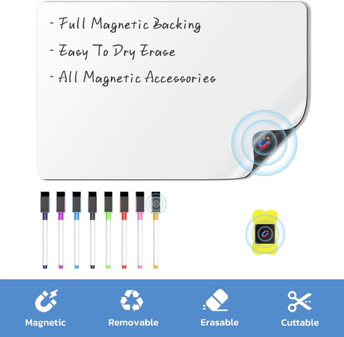 Magnetic Whiteboard for Fridge, Refrigerator Dry Erase Board, Small White Board with 8 Markers and 1 Eraser, 12 x 8 Inches...