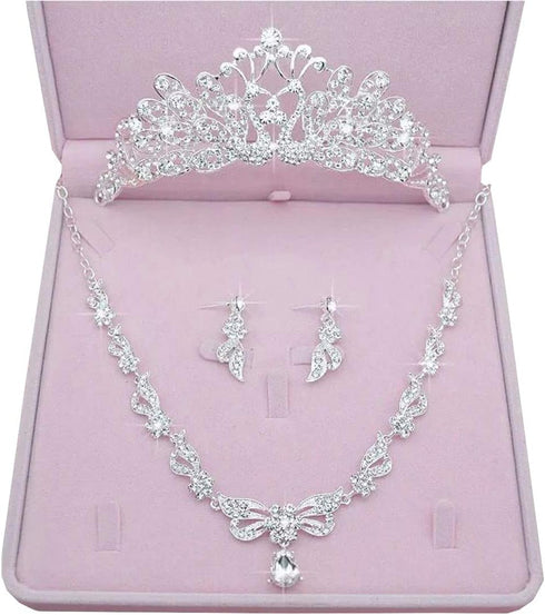 Wedding Sets For Women Bling Bride Hair Accessories Tiaras Earrings Necklace Wedding Jewelry Sets A...